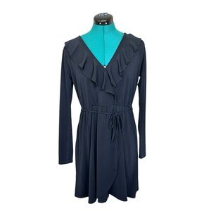 H&M Black Long Sleeve V-Neck Faux Wrap Dress